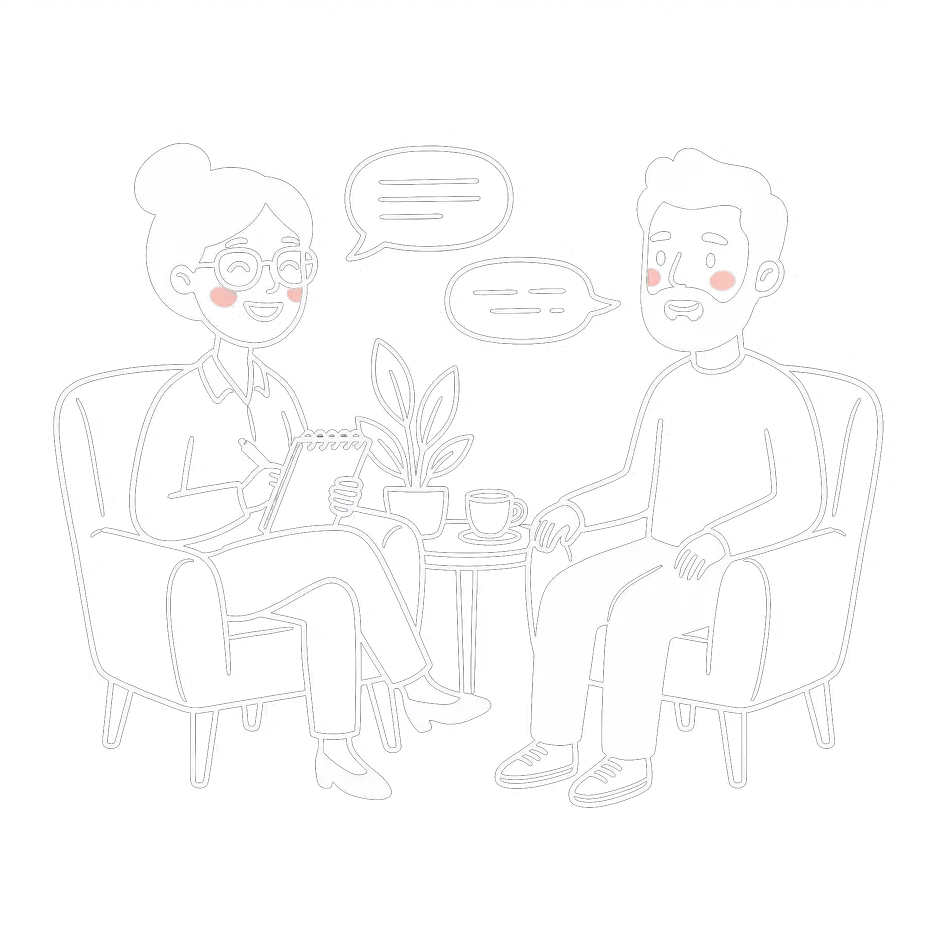 Ilustración de dos personas conversando en terapia