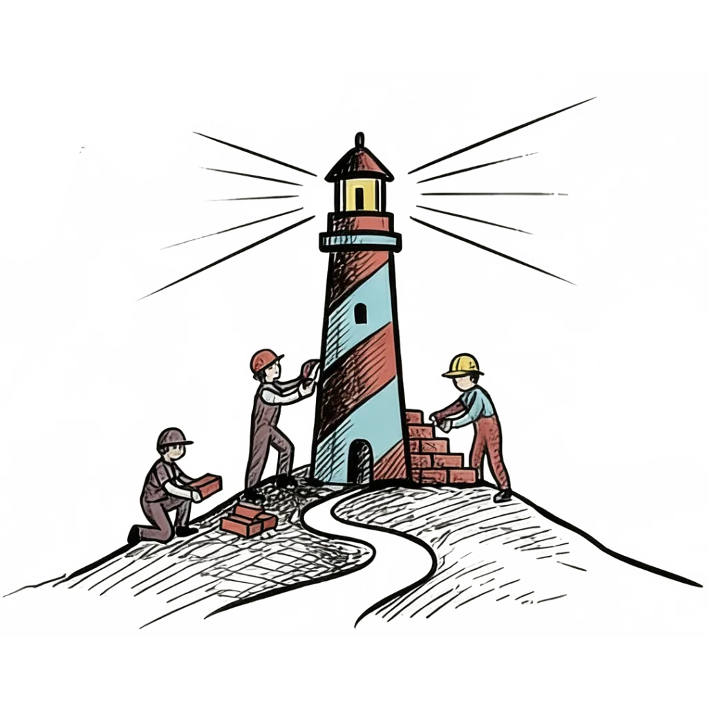 Ilustración de un faro iluminando el camino
